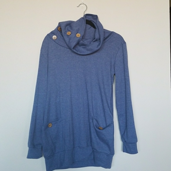 Women's blue cowl neck sweater, medium - Picture 1 of 3